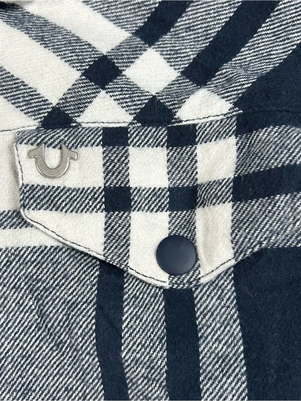 Y2K True Religion Navy & White Plaid Sherpa Collar Jacket